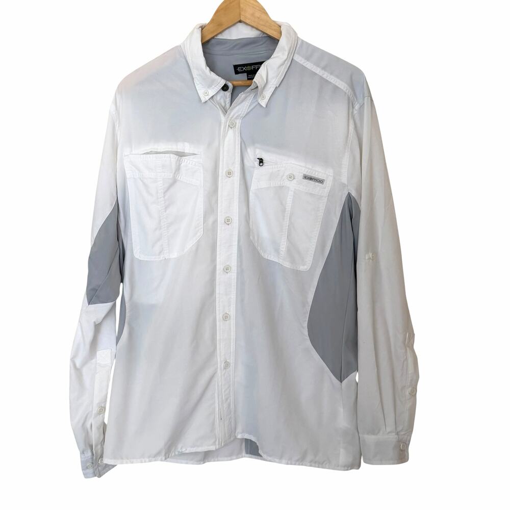 ExOfficio Men's Button-Down Long Sleeve UPF Outdoor Shirt in White, Size Large